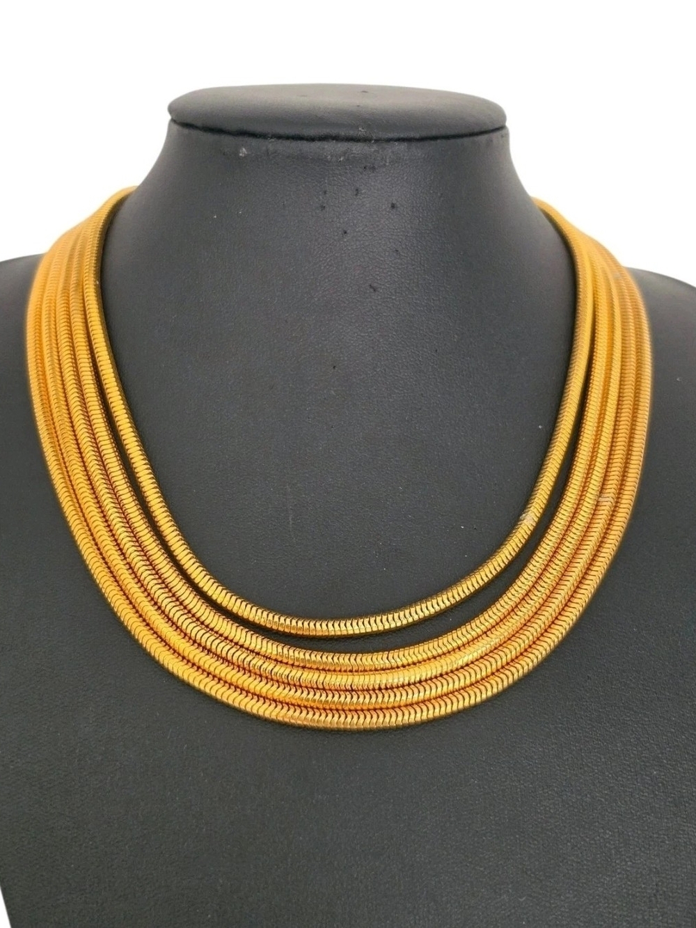 Vintage Gold Tone Multi Strand Layered Snake Chain Necklace 15.5" Statement